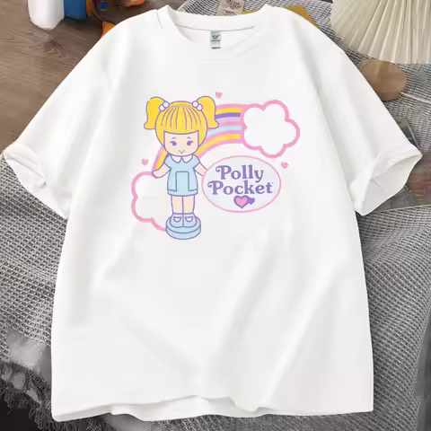 Polly Pocket Printed T-shirt Tops Polly Pocket Letter Clothes Breathable Camisetas Nostalgia Retro H