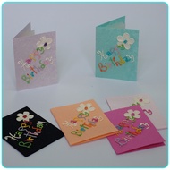 การ์ดอวยพรวันเกิด diy แฮนด์เมด การ์ด ของขวัญ วันเกิด (ขนาด L) Handmade Happy Birthday Mulberry Paper Card with A Bunch of Flowers (Size L)