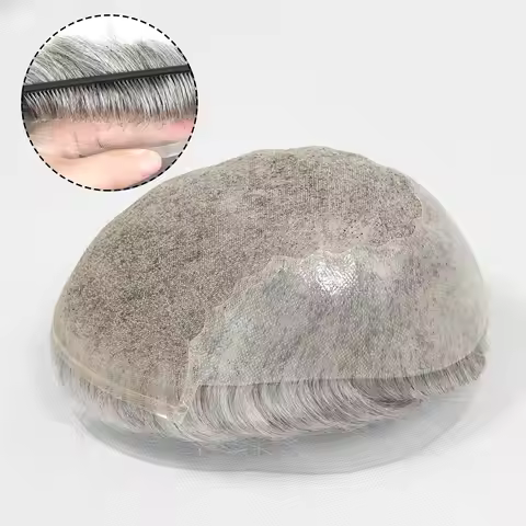6x8/6x9/7x9/7x10/8x10 Q6 Toupee For Men Human Hair Breathable Lace Front Male Wig Mixed Grey Hairpie
