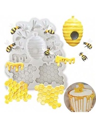 1個蜜蜂和蜂窩矽膠模具套裝,可用於製作翻糖巧克力杯子蛋糕餅乾裝飾糖工具,用於蛋糕廚房配件蜜桶設計裝飾烘焙愛好者