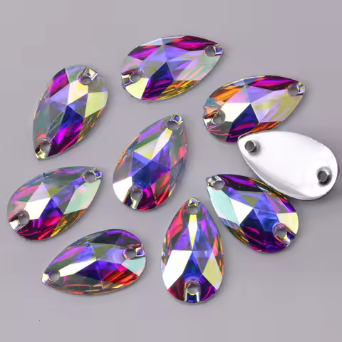 100pcs Crystal AB Resin Teardrop Sew On Stones, 7x12mm,10x14mm,10x18mm,13x22mm,17x28mm Flatback Tear