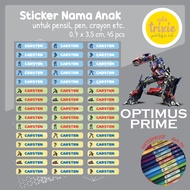 Child's name label Sticker for Optimus Prime crayon pen pencils