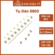 0805 50V 2x1.25mm paste capacitor with values 22P / 33P / 104-100nF / 106-1nF (price/1 piece)