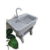Quartz Stone Laundry Sink Balcony Household Yard Outdoor Courtyard Laundry Basin with Washboard Ston