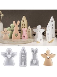 心/兔子/房子/天使形狀復活節矽膠樹脂模具/環氧樹脂/口紅蠟燭/肥皂/diy 手工香皂裝飾。