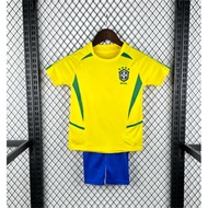 Retro kids set 2002 Brazil Jersey home children Sports Shirt kids kit 16-28