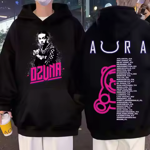 Rapper Ozuna Aura Tour Double Sided Print Hoodies Men Women Fashion Trend High Street Sweatshirt Cas