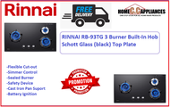 RINNAI RB-93TG 3 Burner Built-In Hob Schott Glass (black) Top Plate / FREE EXPRESS DELIVERY