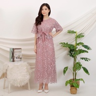 40765 /V-Neck Dress Women's Fashion Clothes xBelle / Women's Long Midi Dress Tile Glitter Import Pre