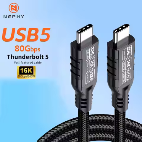 USB 5 PD240W 80Gbps Thunderbolt 5 Type-C Cable 16K 8K 48V/5A Type-C to USB C for iphone 16 17 Tablet