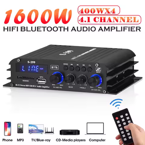 S-299 4*400W 4.1CH Mini Power Amplifier Audio Karaoke Home Theater Amplifiers Home Car Bluetooth Wir