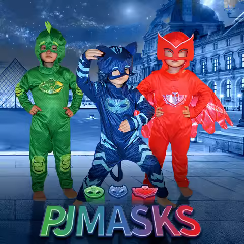 Blue Red Green Jumpsuits Cartoon Pj Cosplay Costume with Mask Night Hero Halloween Birthday Party Dr