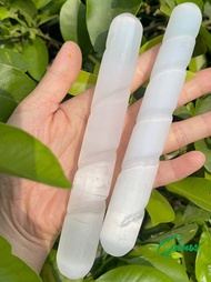 แท่งหินควอตซ์ Selenite เกลียว15ซม.-คริสตัลป้องกัน-ขจัดพลังงานเชิงลบ-ไม้กายสิทธิ์ Selenite สีขาว-คริส