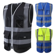 Black Safety Vest Reflective Hi Vis Workwear Men Uniform Working High Visibility Vest