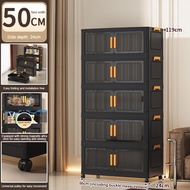 Foldable Storage Cabinet Box With Pulley Kitchen Double Storage Cabinet 50CM Stackable Storage Box