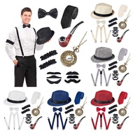 Retro 1920S 20S Cosplay Gangster Set Men Party Props Berets Suspender Pocket Watch Gatsby Costume Ac