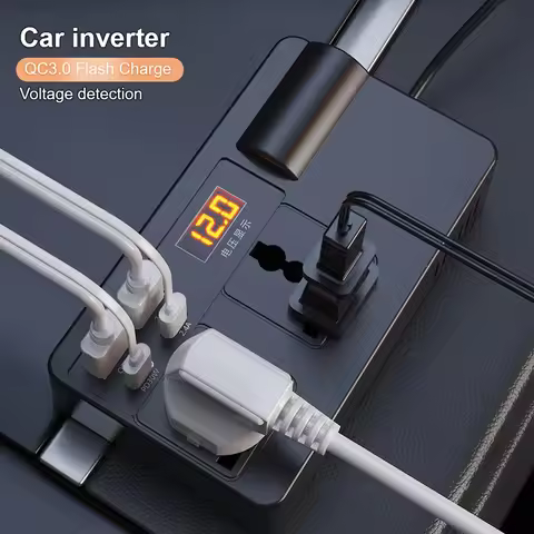 DC 12V/24V to AC 110V/220V Converter USB/PD/Type-C Chargers 200W 7 Ports Sockets Car Inverter Power 