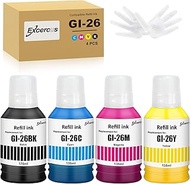 EXCERCUS Compatible Ink Bottle Replacement for Canon GI26 GI-26 BK GI-26BK GI-26C GI-26M GI-26Y GX30