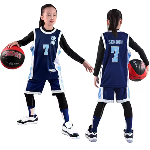 Anime Ryonan SENDOH Kids #7 Basketball Jersey Set Youth Sportswear Breathable Quick Drying Sleevelss