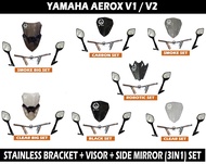 Stainless Heavy Duty Bracket + Side Mirror + Visor (3in1) - YAMAHA AEROX V1 / AEROX V2