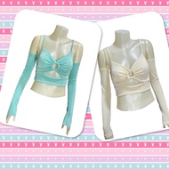 Sns336 Long-Sleeved Shirt Spaghetti Strap Top Front Ring Decorated With Stripes Sexy Glitter Fabric 