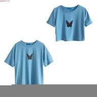 10007批發爆款女士T卹 女士上衣 夏季2025新款韓版反光蝴蝶印花短袖t卹女ins超火打底衫短款上衣潮Ladies T-shirt Ladies Top