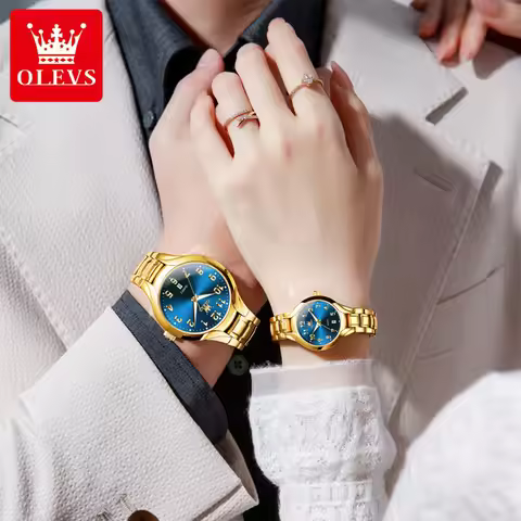 Watches OLEVS Couple OLEVS 3650 Couple Watches For Men Women Number Scale Waterproof Quartz Dress Wr