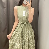 Uniqlo Youjia 2023 spring and summer new Ujia slub yarn plaid sleeveless round neck tie dress with p