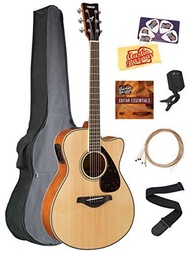 Yamaha FSX820C Solid Top Small Body Acoustic-Electric Guitar - Natural Bundle with Gig Bag, Tuner...