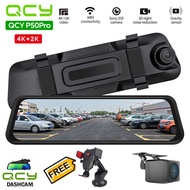 QCY P50pro Original 4K+2K Sony Lens Imx335 Dashcam Wifi Touch Screen Rearview Mirror Car Camera