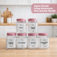 200ml Square Plastic Kitchen Spice Jar with Pink Aesthetic Aluminum Lid Airtight Container