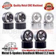 Velg Metal Beadlock Wheel Rims 2.2 Inch 5-Spokes Block RC 110 Scale