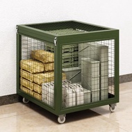 S/🌹Baodu Mobile Net Box Storage cage Camping Supplies Turnover Iron Case Shelf Trolley Tray with Wheels Army Green EHHT