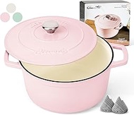 6QT Dutch Oven Pot with Lid, Enameled Cast Iron Dutch Oven for Bread Making, Pink