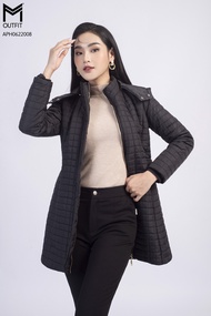 Áo phao dáng dài trần ô vuông có mũ