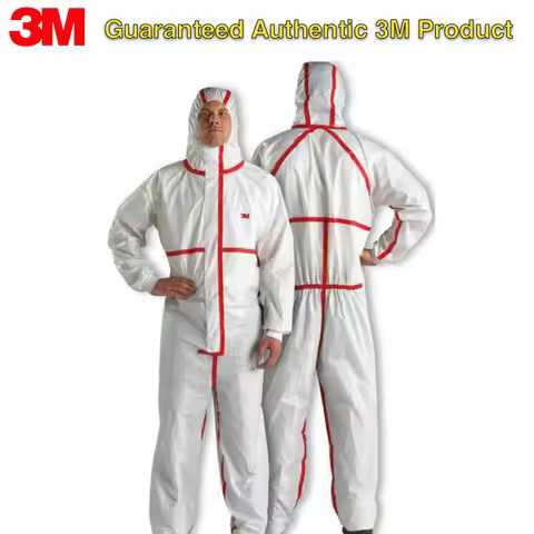 3M 4565 Protective Coverall White Red Taped Seams Safety Suit Chemical Spray Biological Protection T