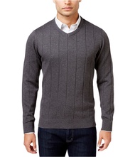 John Ashford Men's Striped-Texture Ribbed Trim V-Neck Pullover Sweater