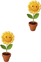 Lurrose 2pcs Potted Sunflower Accesorios Para Autos Accesorios Para El Auto Crochet Plant Pot Bouquet of Flowers Artificial Decor Artificial Flower Ornament Yarn. Ceramics Set