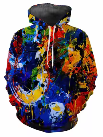 Fashion men's Printed Pigment Pattern Sportswear Casual Long Sleeve Design Hooded Thick Fabric Tops 