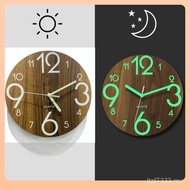 12-Inch Luminous Wood Grain Wall Clock Wood Silent Clock Cross-Border Luminous Fluorescent Wall Cloc