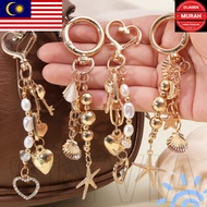 MP Key Chains Accessories - Alloy Shell Starfish Pendant Keychain - Pearl Bead Moon Star Keychain - 