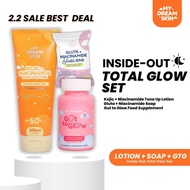 [Inside-Out Total Glow Set] Bundle of 3 | My Dream Skin Lotion + Gluta Niacinamide Soap + GTG+ POUCH