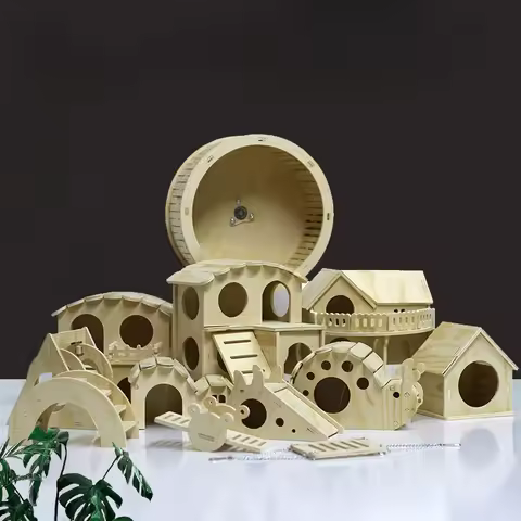 Hamster Toys Wooden Furniture Hamster Cages Wooden Running Wheels Villas Swings Wooden Nests Bite Re