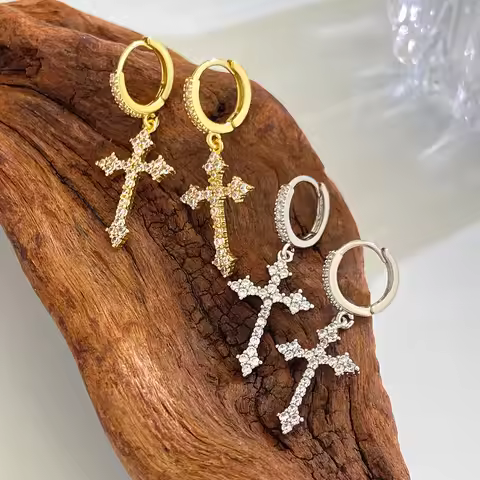 Punk Fashion Rhinestone Cross Earrings Kpop Zircon Cross Drop Earring for Women Grunge Egirl Earring