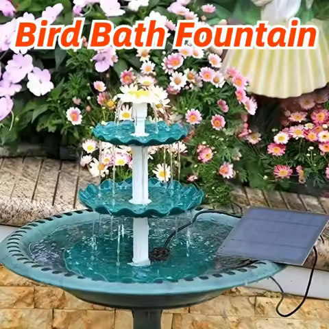 Equipped with A 3.5W Solar Water Pump and A Detachable 3-layer Flowing Solar Fountain DIY Bird Bath 