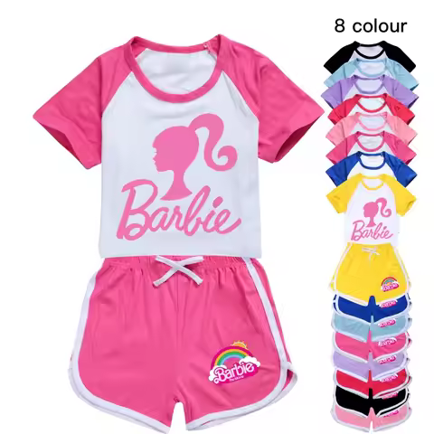 MINISO Barbie Barbie The Movie100-170 T-shirt Shorts Sports Suit for Boys and Girls Boys Girls Anime