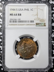 1944-S U.S. Philippines 1 Centavo NGC MS64RBロット＃G4007チョイスUNC！ 1944-S U.S. Philippines 1 Centavo NGC 