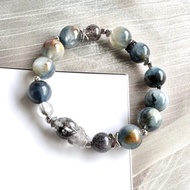 頂級稀缺藍兔毛 玻璃體黑銀鈦貔貅 深海煙火