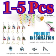 1-5pcs Spinner Lure with Treble Hook Metal Spoon Lure Hard Fishing Lure with Fishing Tackle Box micr