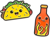 Enamel Pin Set (2 Pins Per Set) for Backpack, Bag, Lapel, Kawaii Button Collector - Taco & Hot Sauce